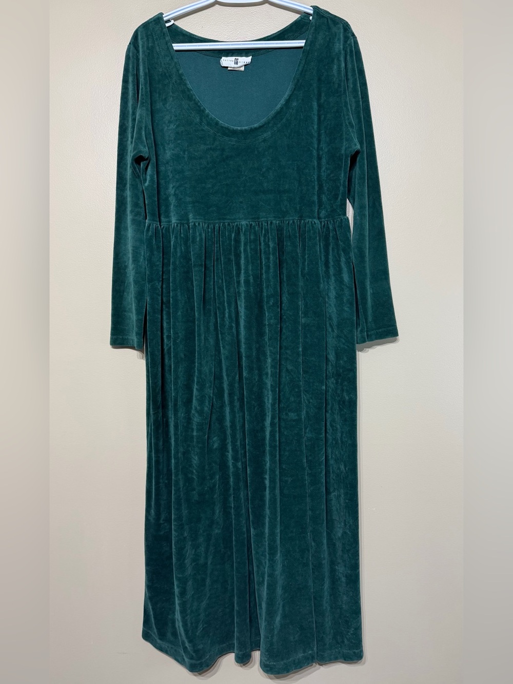 Vintage 90’s Cotton Ginny Rich Green Velour Witchy Whimsigoth Maxi Dress